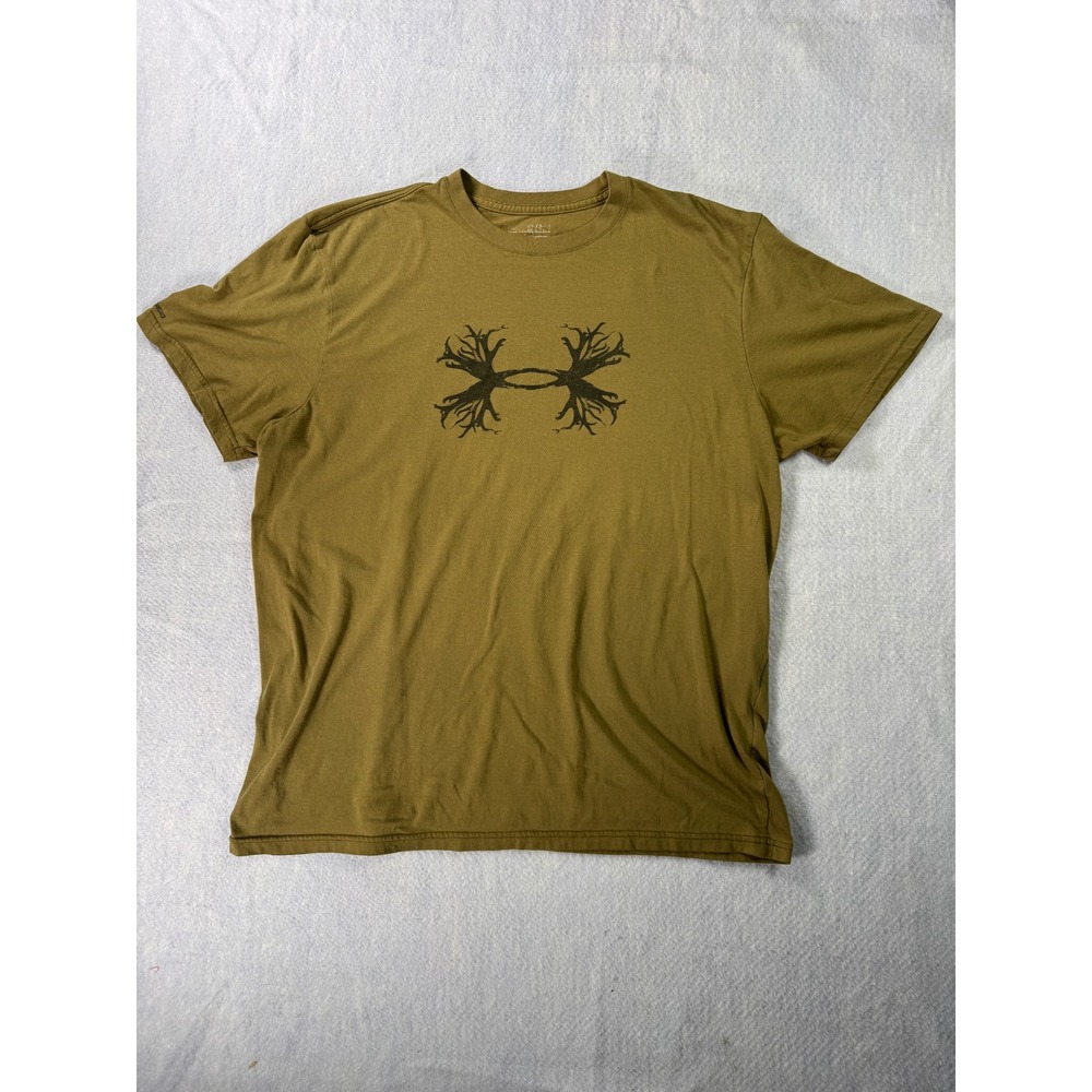 Under Armour Mens Antler Logo Graphic T-Shirt Olive Green Charged Cotton LG